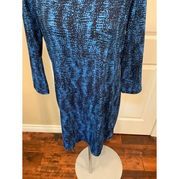 BCBG Max Azria Blue & Black Splatter Print 3/4 Sleeve Mini Dress, Size Medium - Picture 3 of 7